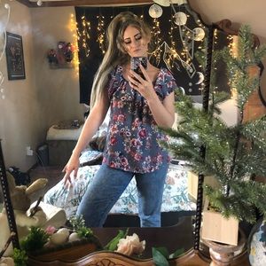 Boho Floral Ruffled Open Back OTS Peasant Blouse